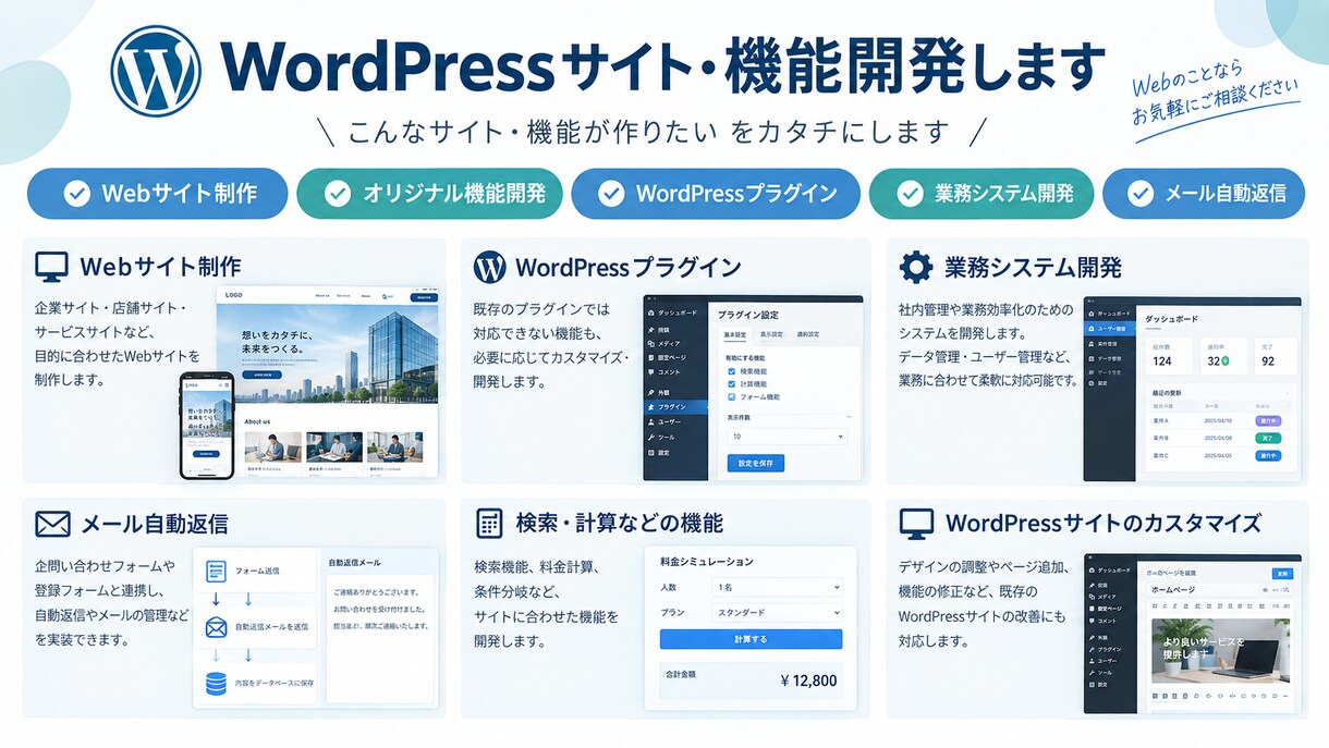 WordPressでサイト制作と機能開発をします 目的や業務に合わせて必要な機能を開発します イメージ1
