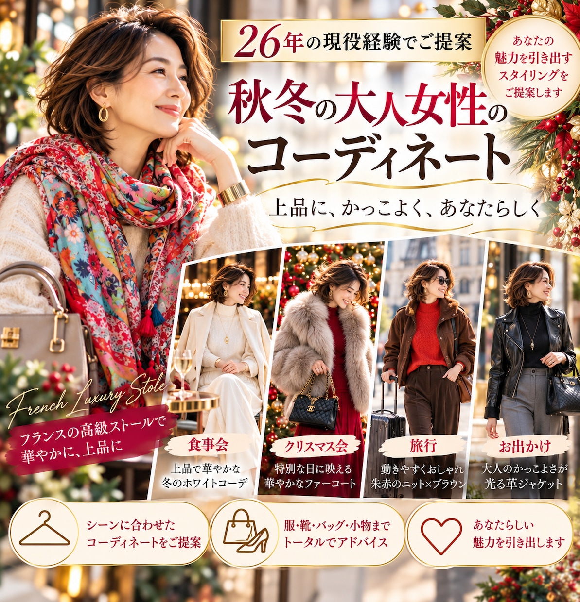 上品でかっこいい大人女性のコーデをご提案します 上品に、かっこよく、あなたらしい魅力を引き出します イメージ1