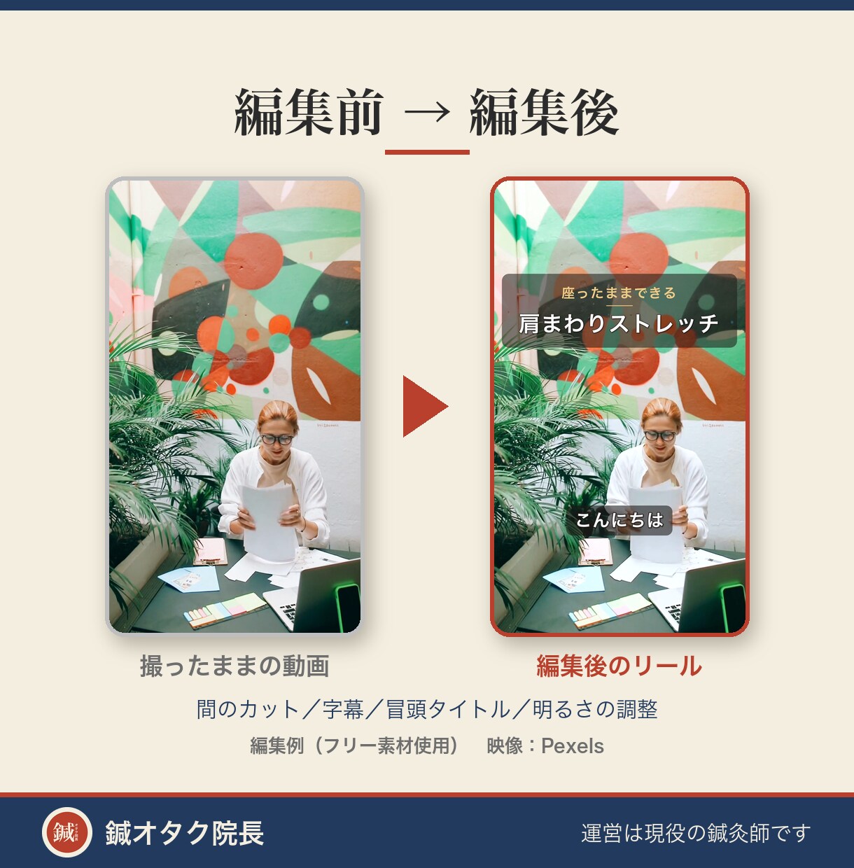 鍼灸院・整骨院のインスタリールを編集します 字幕・カット・BGMまで。治療院の広告ルールに配慮します イメージ4