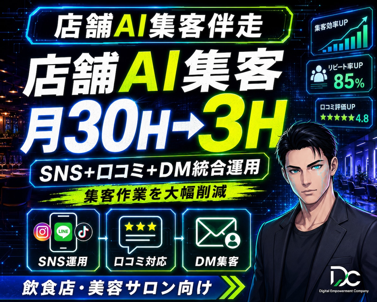 店舗AI集客｜SNS・口コミ・MEOを内製化します 代行に頼らず業界別テンプレ×ビデオ伴走で集客を仕組み化します イメージ1