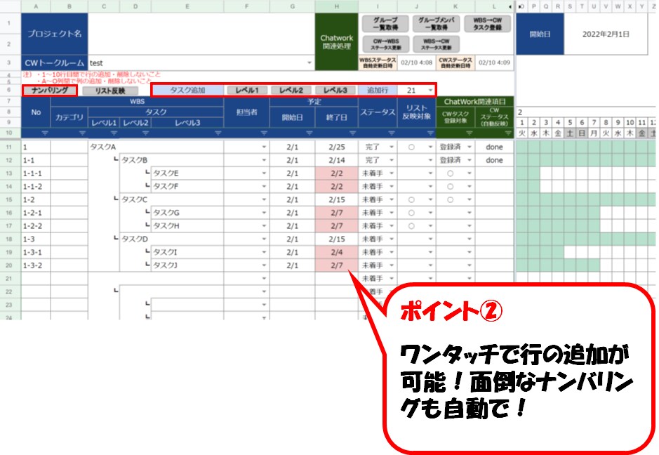 Chatwork連動など便利機能付WBS提供します スプレッドシートタスク管理！最短即日利用可！カスタマイズ可！ イメージ3