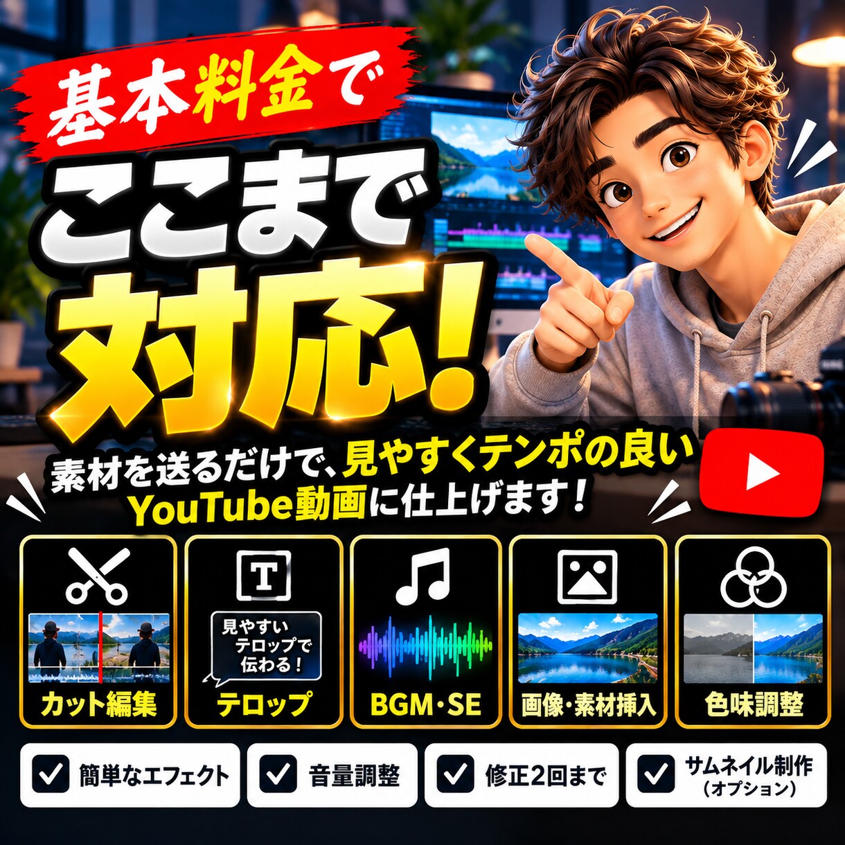 YouTube動画を見やすくテンポ良く編集します 素材を送るだけ！カット・テロップ・BGMまで丸投げOK イメージ3