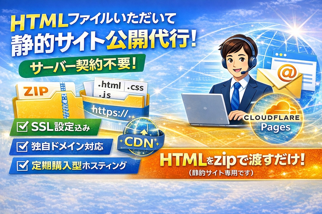 HTMLをいただいて静的サイトを公開代行します サーバー契約不要！ドメイン設定も対応 イメージ1
