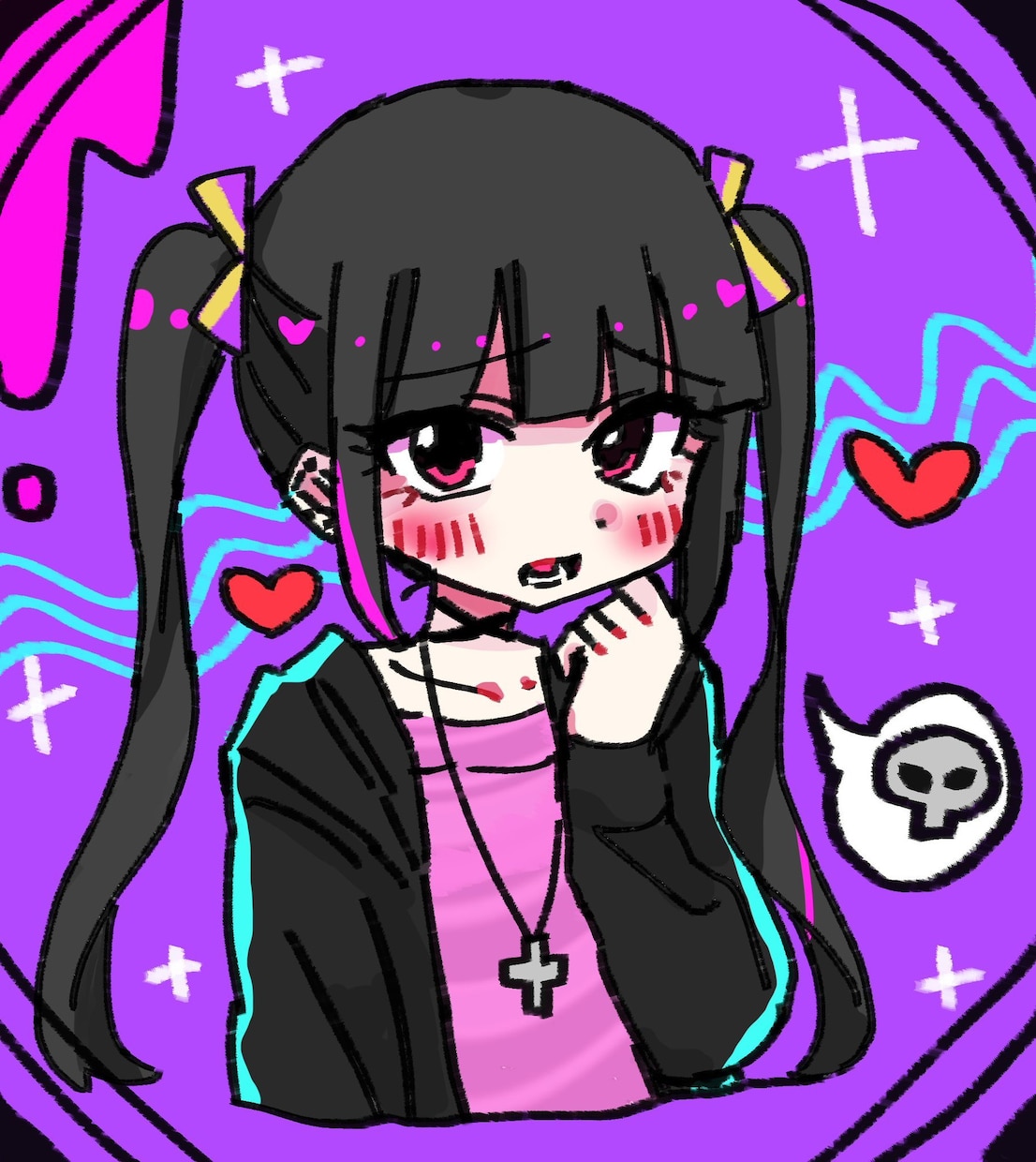 病みかわ・ポップなSNSアイコン描きます 個性派イラスト／カラフルで印象に残る絵柄です イメージ1