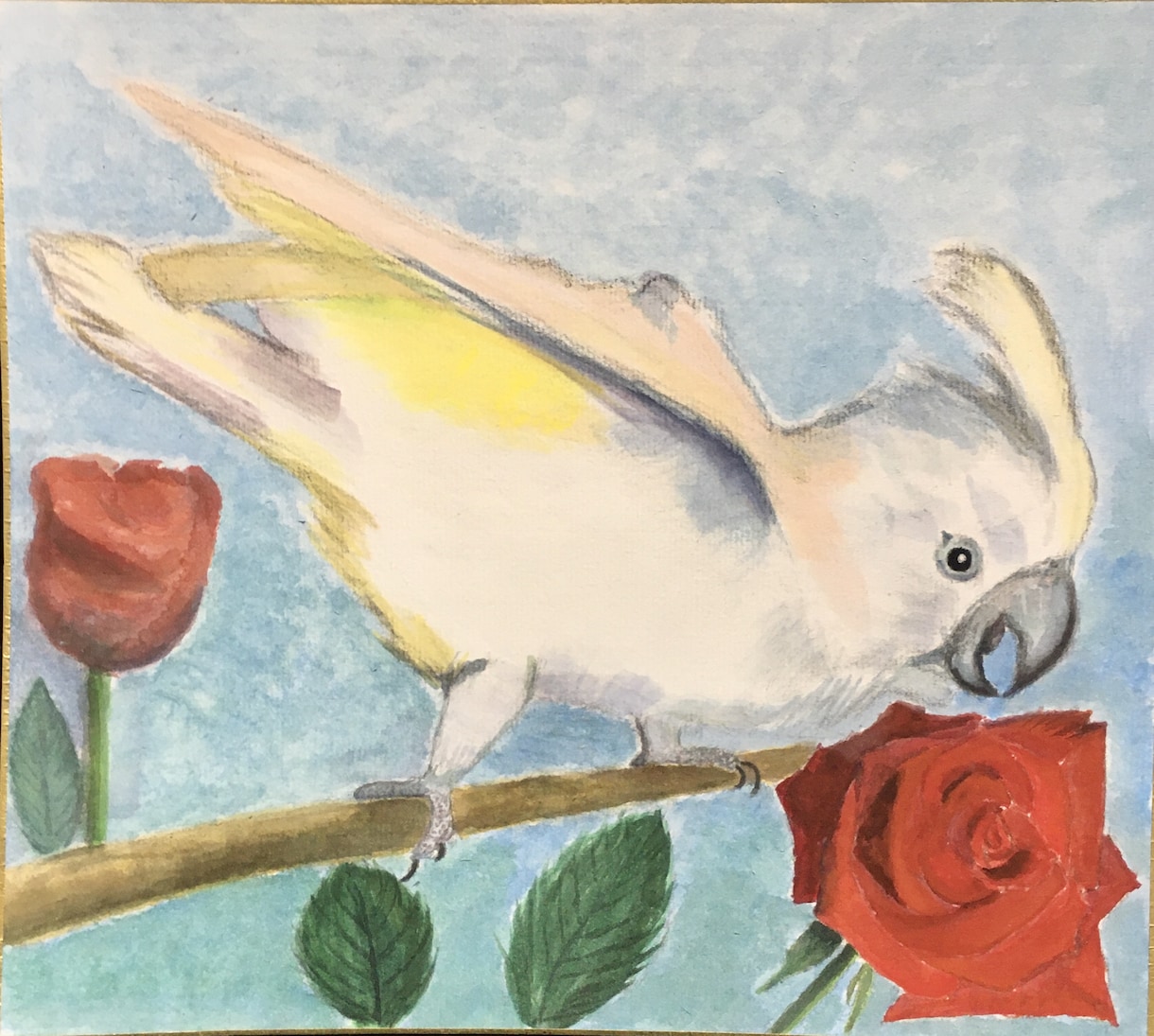 愛鳥さんを水彩絵の具で【通常色紙】に描きます 鳥さんの誕生日・記念日にちなんだお花を添えて水彩画を描きます イメージ1
