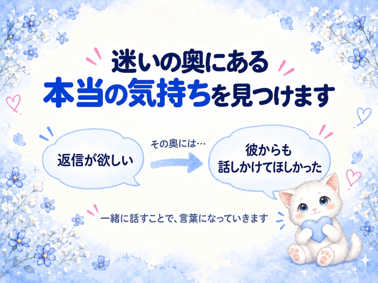 彼の気持ちを占い、恋の迷いを30分お聞きします 鑑定後にチャットで対話｜残った「でも…」も話せます イメージ5