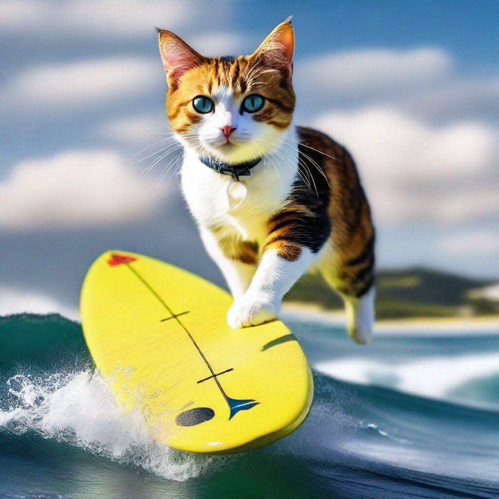 可愛いねこの画像を売ります サーフィンしている可愛い猫、5枚。 イメージ1