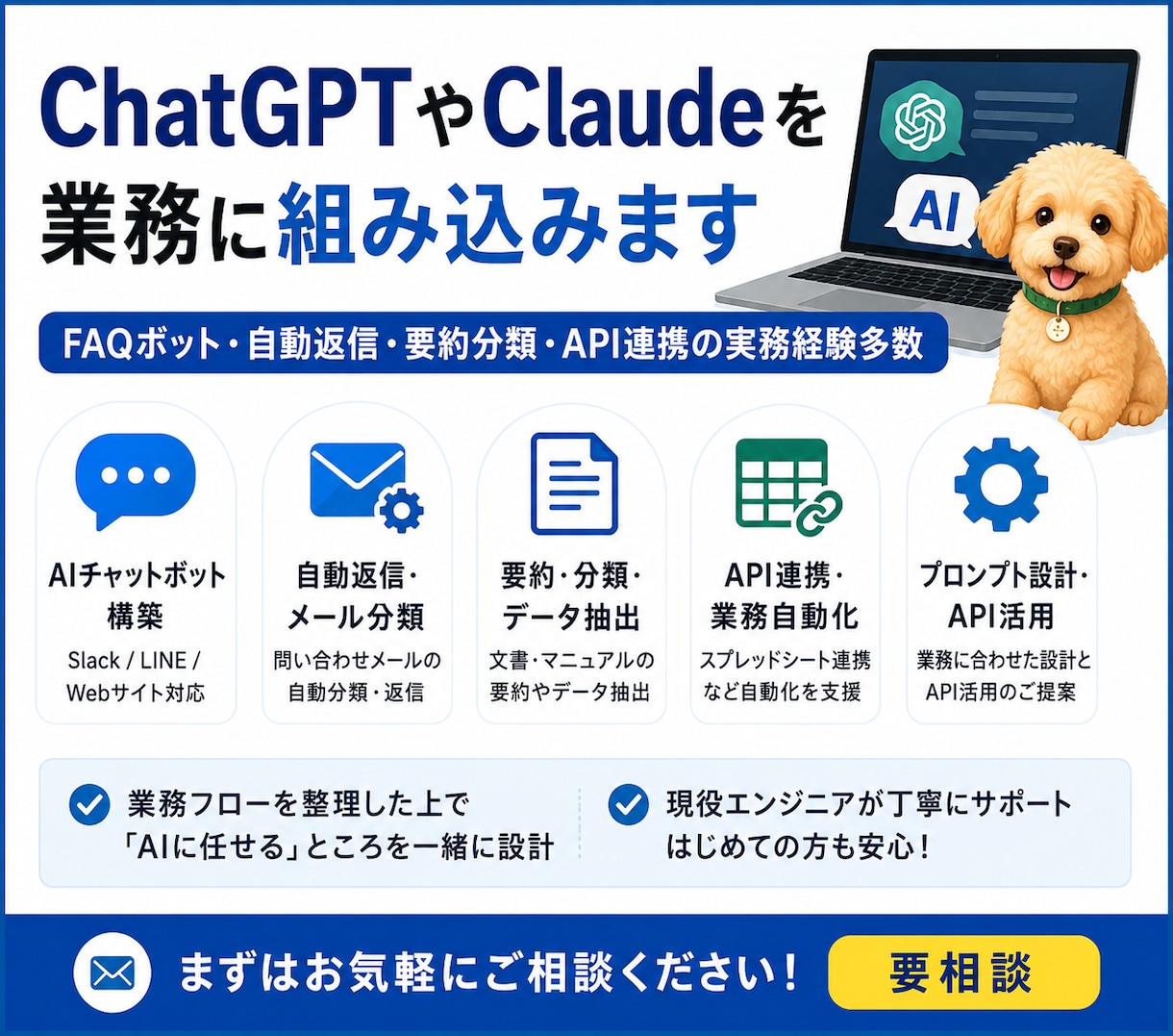 ChatGPTやClaudeを業務に組み込みます FAQボット・自動返信・要約分類。API連携の実務経験多数 イメージ1