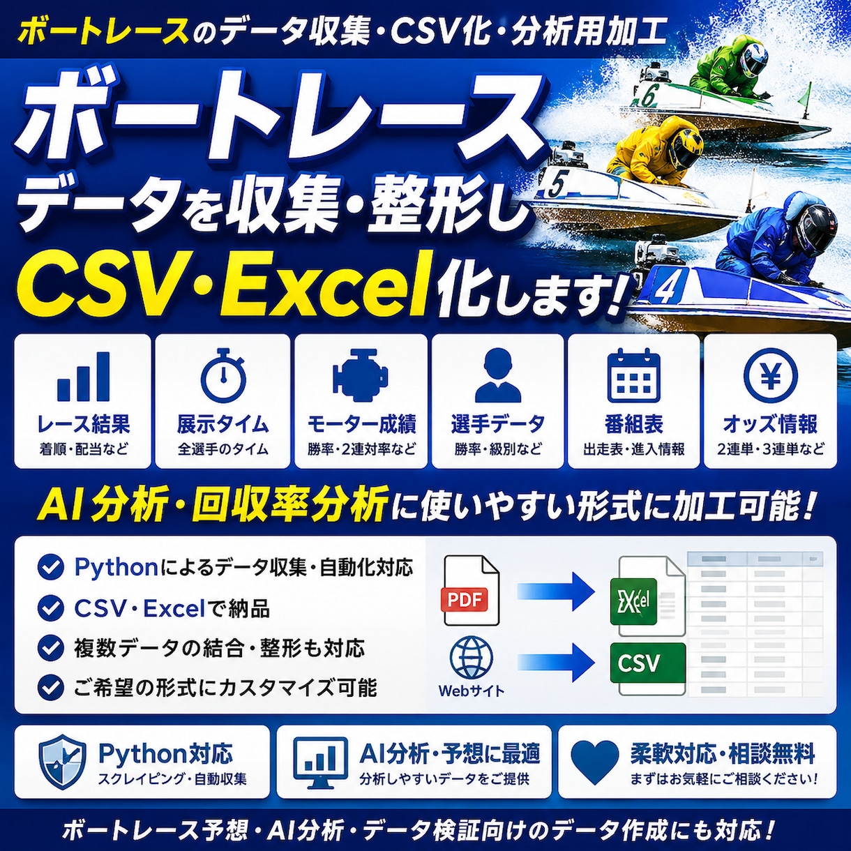 ボートレースデータ収集・CSV化・分析用加工します ボートレースAI分析用データをCSV化します イメージ1