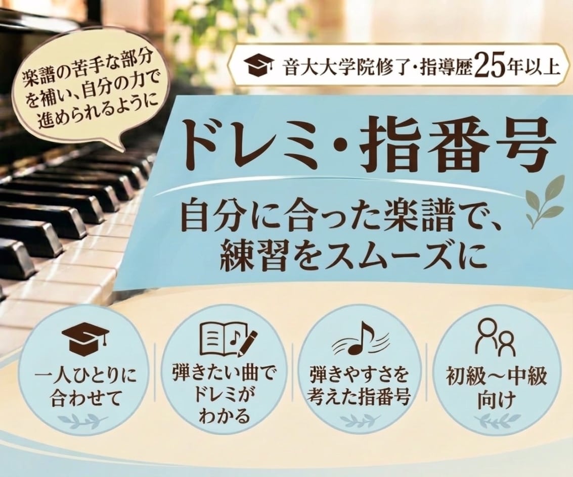 ピアノ楽譜に、ドレミ・指番号を書き込みします 音大院卒指導歴25年★独学やレッスンのための譜読みサポート イメージ1