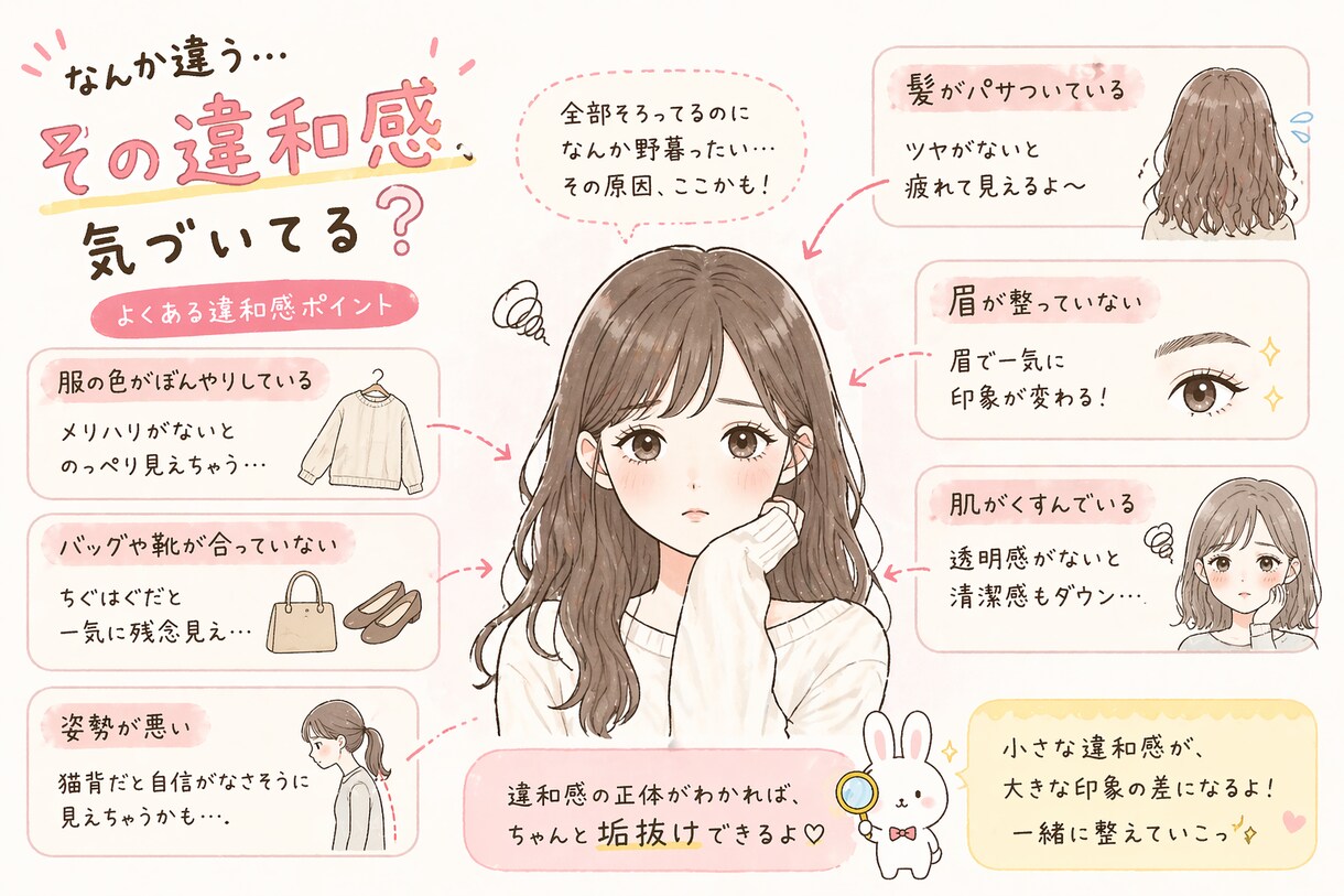 そのコーデ微妙な理由、色だけで一言診断」します なんか変？を１箇所伝えます。。 イメージ1