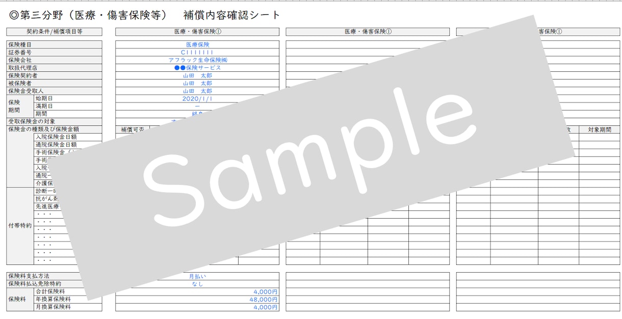保険加入一覧表作成フォームを販売します ご自身での保険契約棚卸に活用できます。 イメージ5