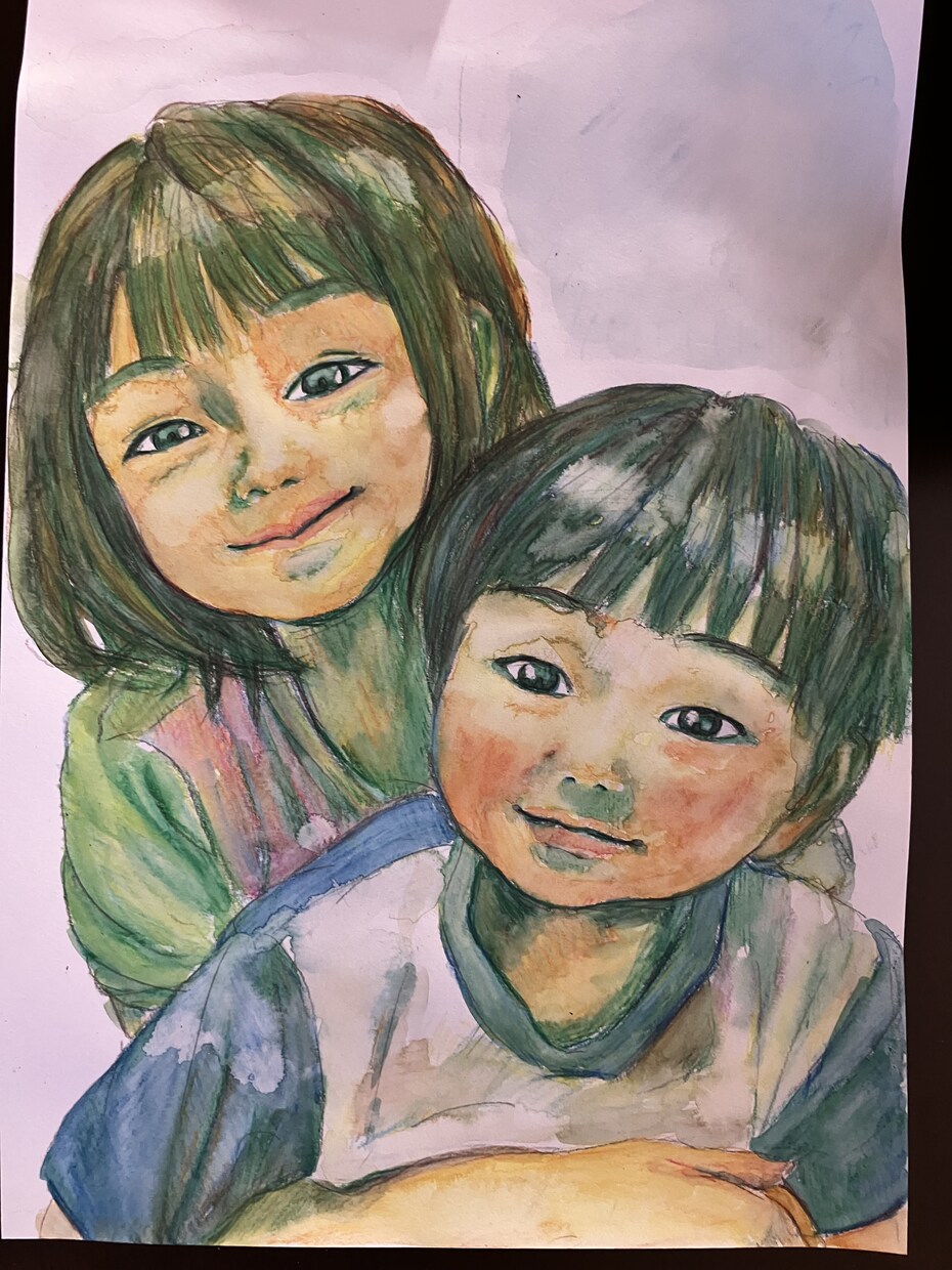 水彩色鉛筆で似顔絵かきます たくさんの色を重ねた独特な色彩で、優しくあたたかみのある作品 イメージ3