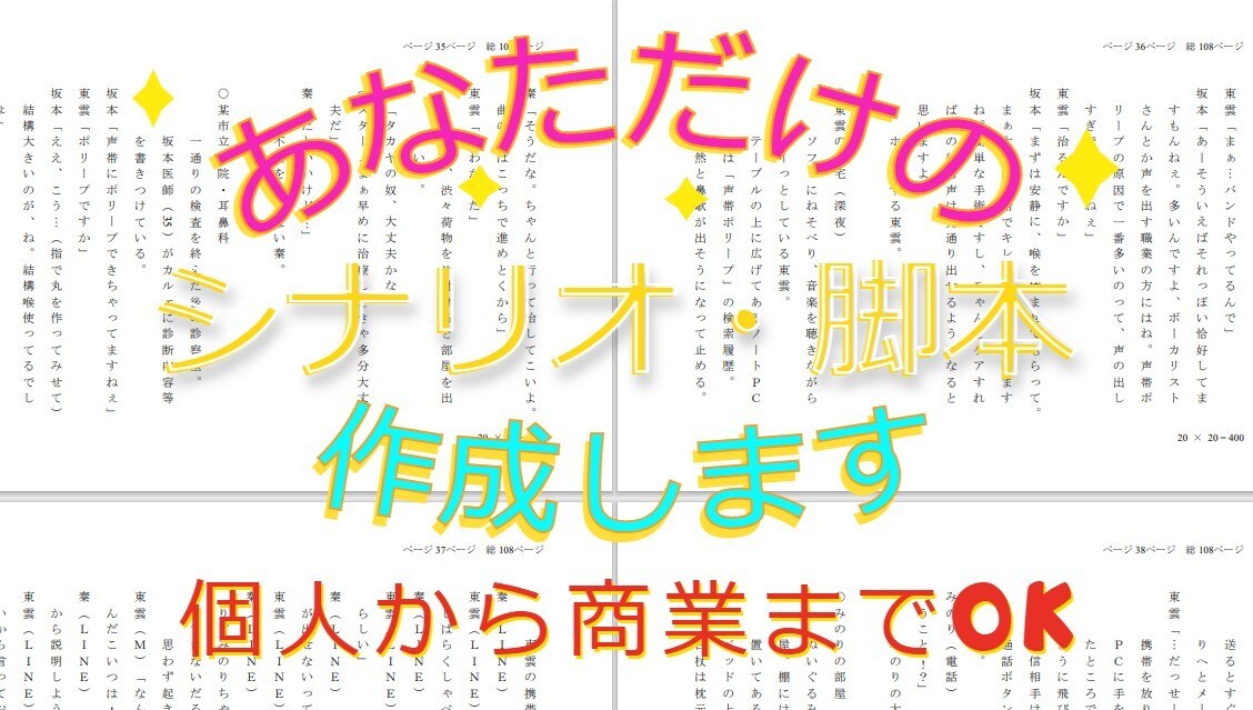オーダーメイド！あなたのための脚本シナリオ書きます 幅広いジャンルOK。あなたの理想を叶えます イメージ1