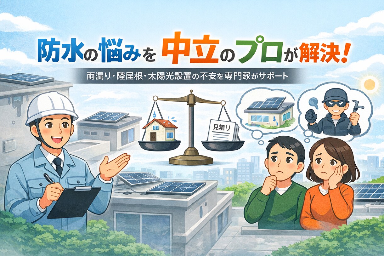 屋上の防水工事を中立な立場で判断します 太陽光パネル設置時の、防水への不安も相談できます イメージ1
