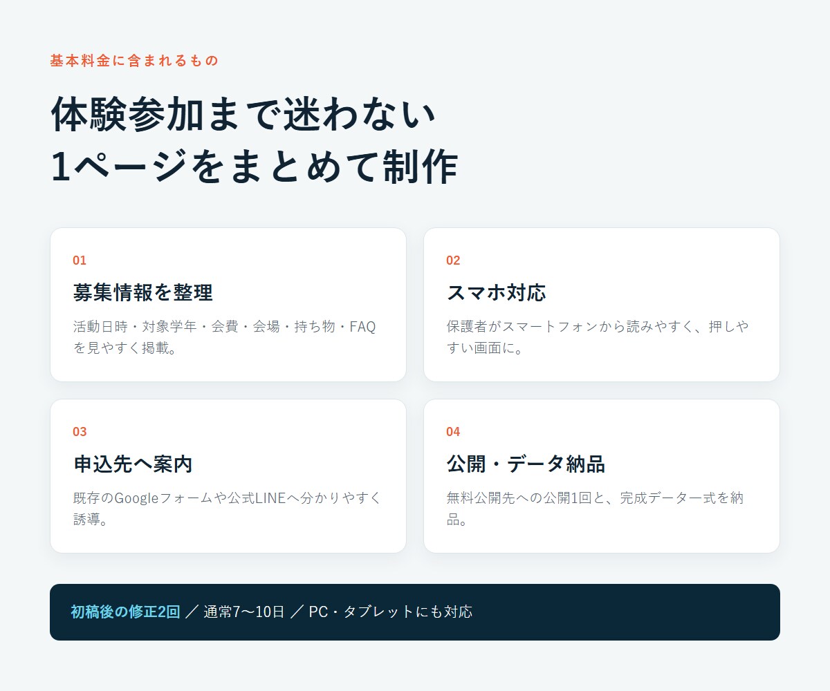 ミニバス・少年スポーツの募集サイトを制作します 体験希望の保護者に伝わる1ページを制作 イメージ2