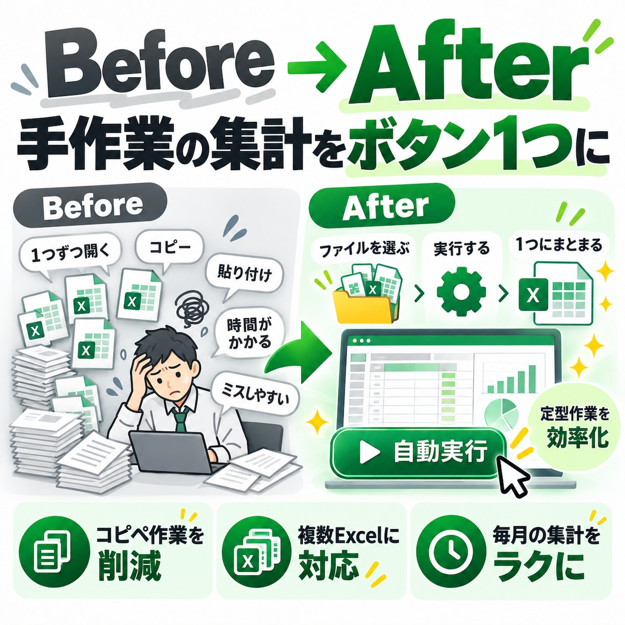 Excelの集計・転記を自動化しますます 毎月のコピペ・集計・転記をVBAでラクにします イメージ2