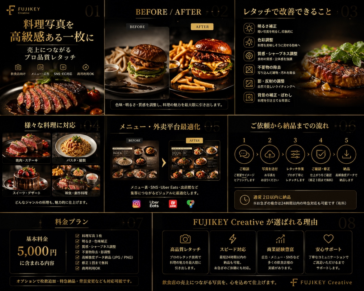 飲食店向け料理写真を高級感ある一枚にします 売上につながる料理写真へ仕上げます イメージ1