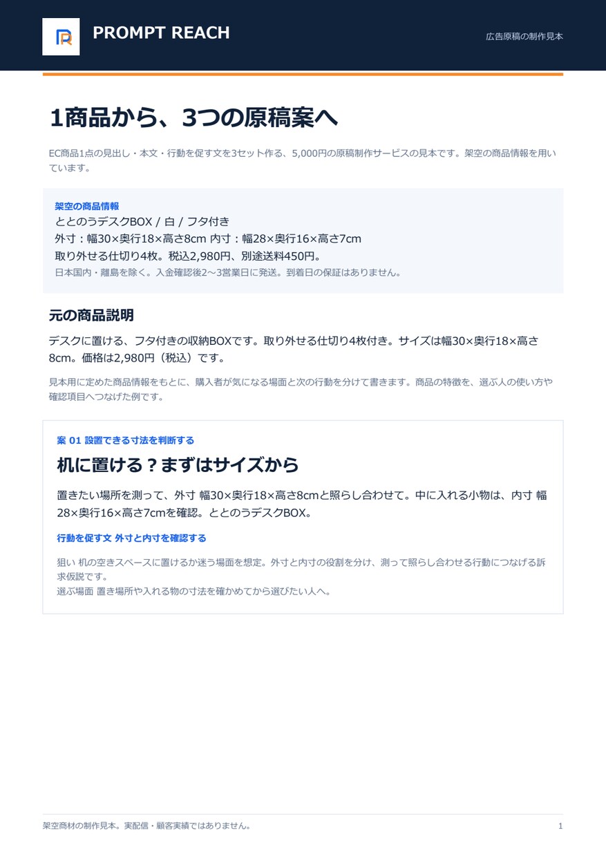 EC商品の訴求と広告原稿3セットを作ります Web広告業界10年以上｜見出し・本文・CTAを制作 イメージ2