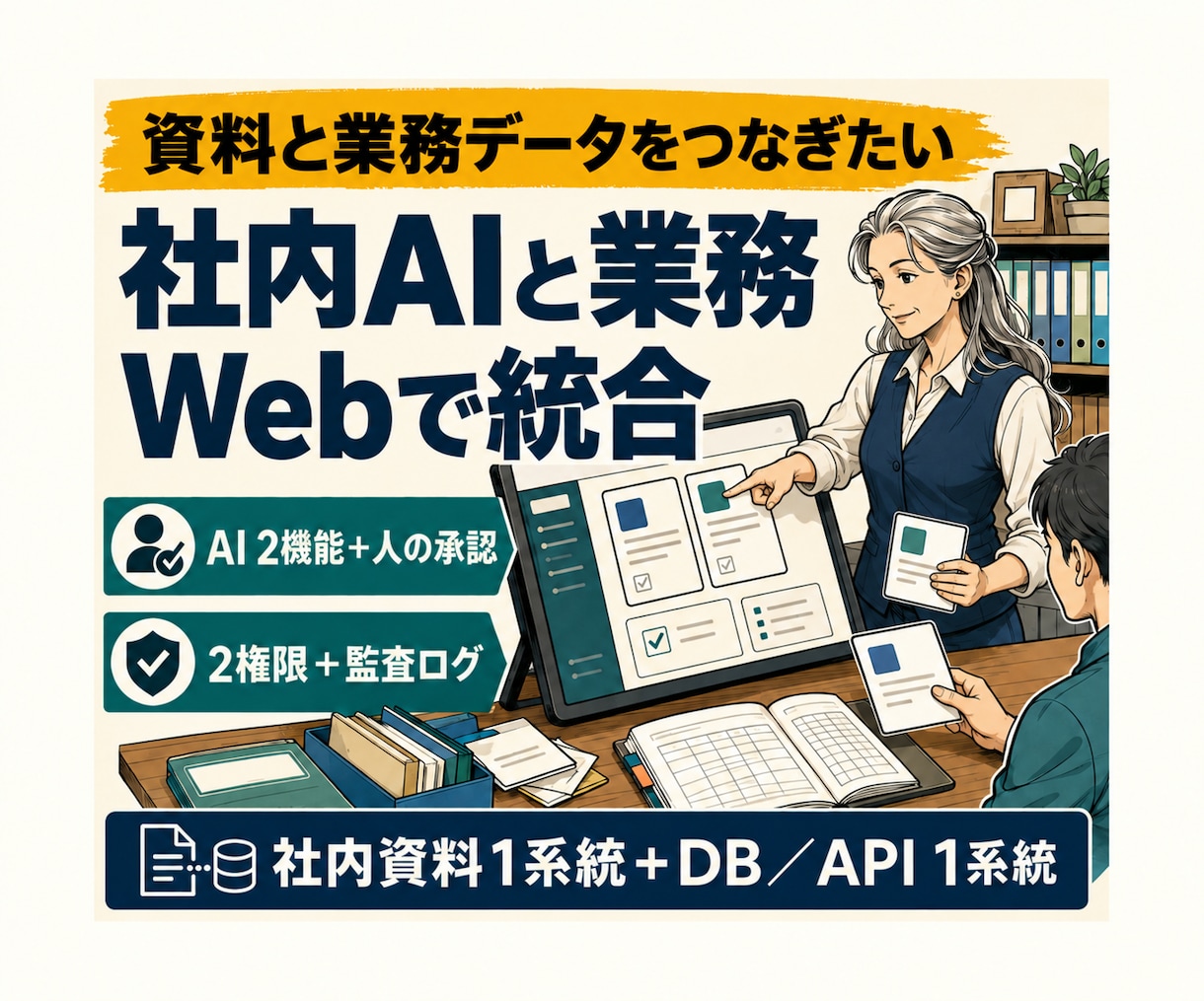 AI統合型社内業務Webシステムを開発します 認証・社内検索・業務データ・承認・監査を統合 イメージ1