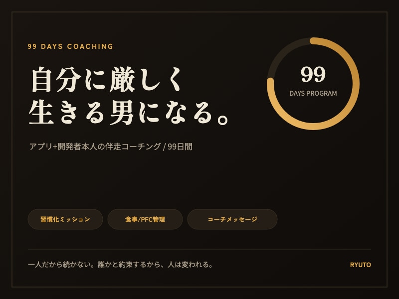 自分に厳しく生きる男になる99日間伴走します 根性じゃなく、仕組みで変わる。99日間、隣で伴走します イメージ1