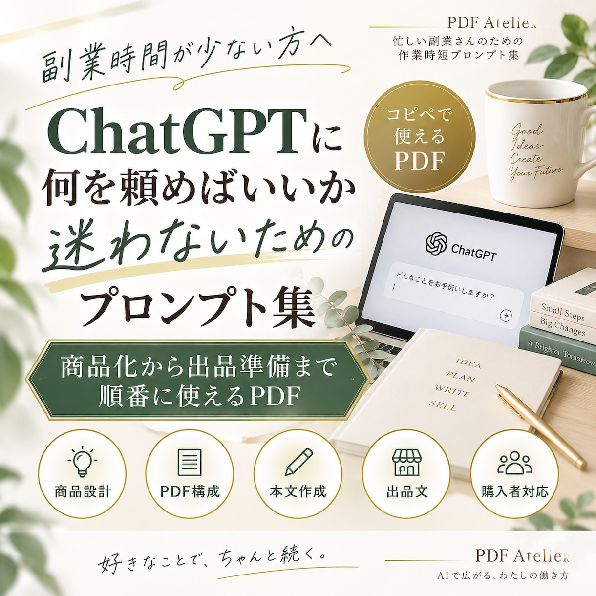 ChatGPTで商品化から出品準備まで整えます 商品設計・PDF構成・出品文まで順番に進める イメージ1