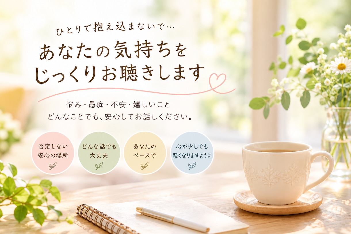 あなたの悩みをじっくりお聴きします 誰にも言えない気持ちを安心して話せる場所 イメージ1