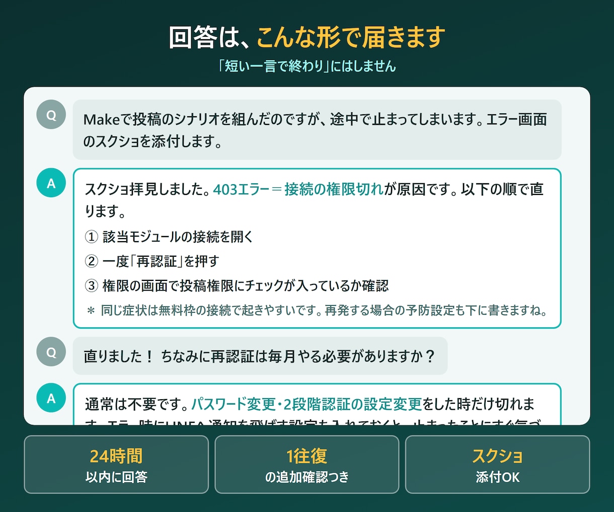 Make×AI自動化の質問に答えます 実運用1年以上の本人が回答。詰まった1点だけ解決します イメージ3