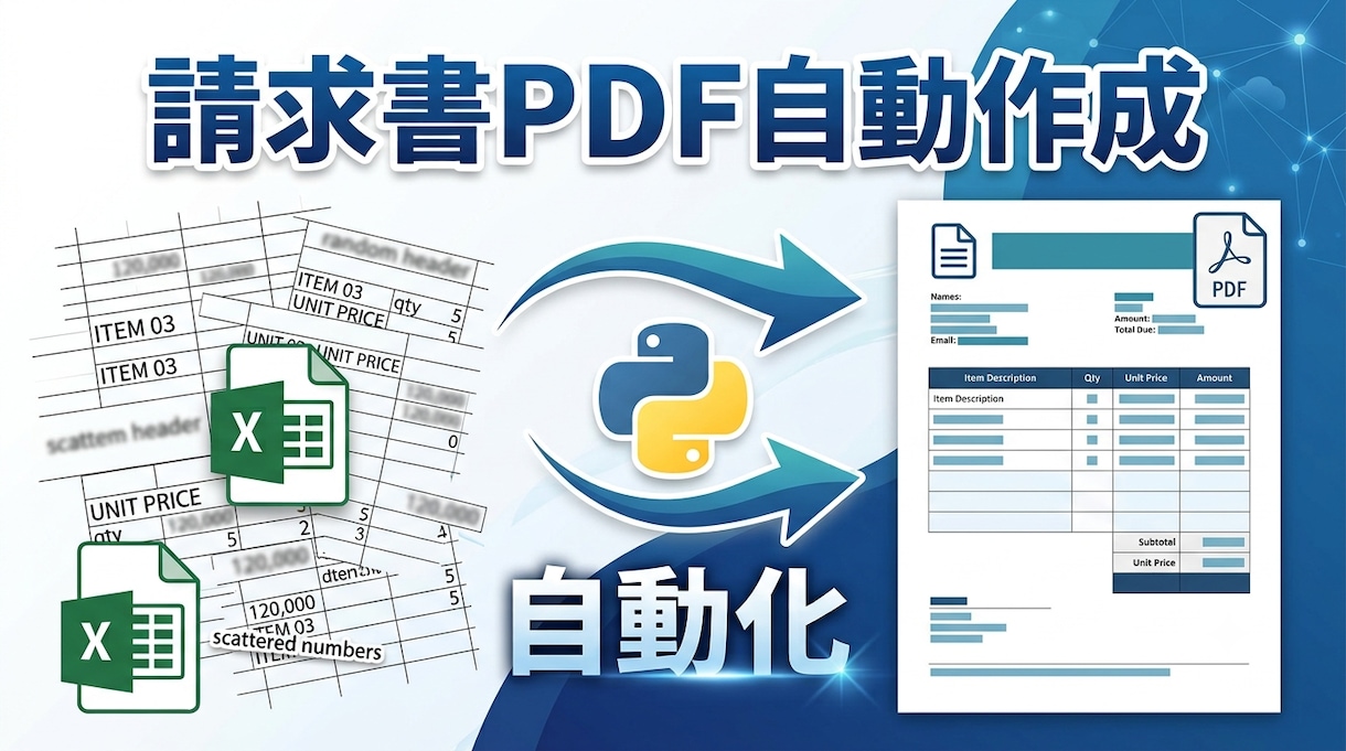 ExcelデータからPDF請求書を自動作成します 【業務自動化②】経理・一般事務11年の実務経験で解決 イメージ1