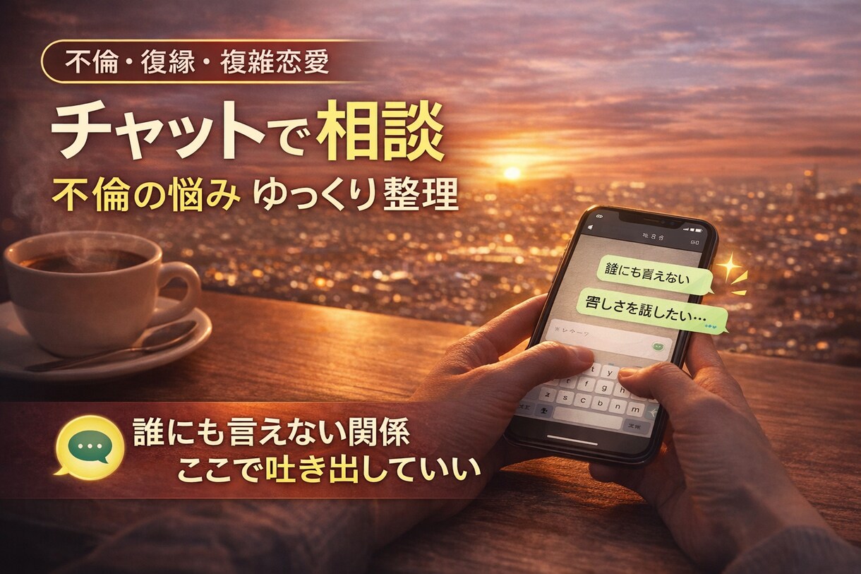 不倫・複雑恋愛｜チャットで気持ちを整理します 今すぐ話せない人へ。チャットでゆっくり整理できます イメージ1