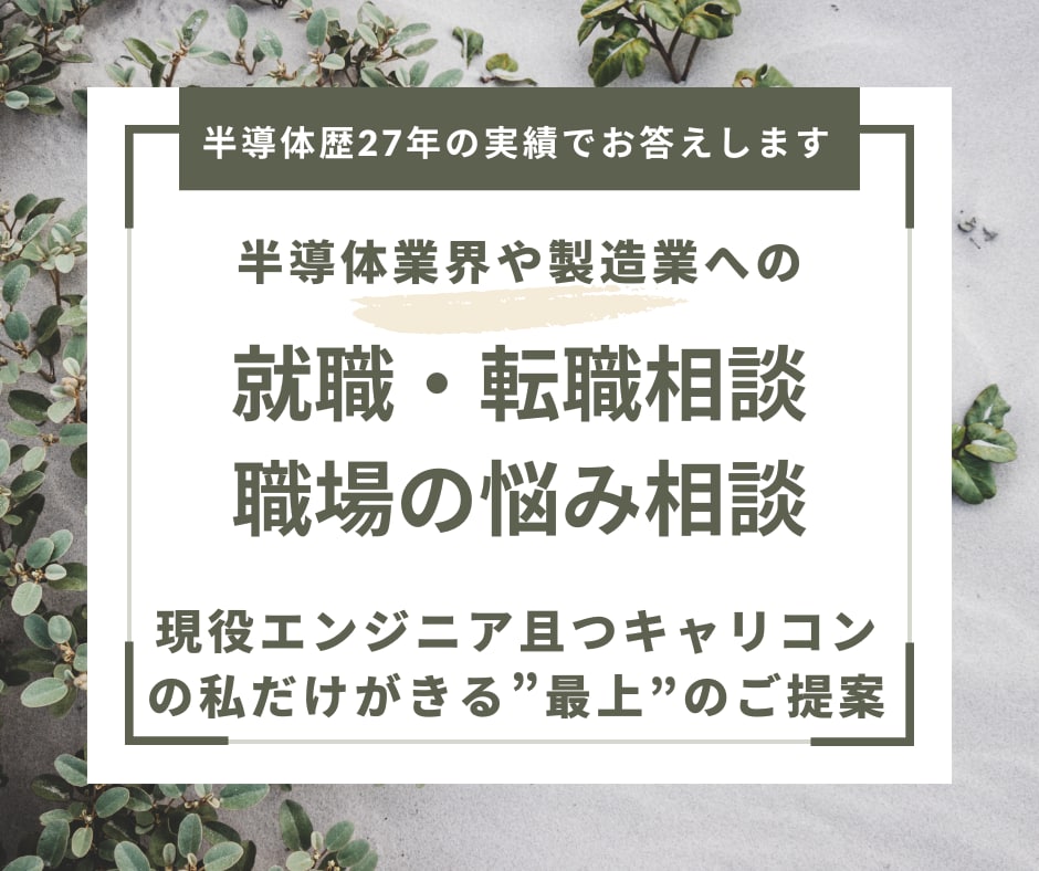 半導体＆製造メーカーへの就転職相談を丁寧に受けます 半導体エンジニア歴27年のキャリアコンサルタントが答えます イメージ1