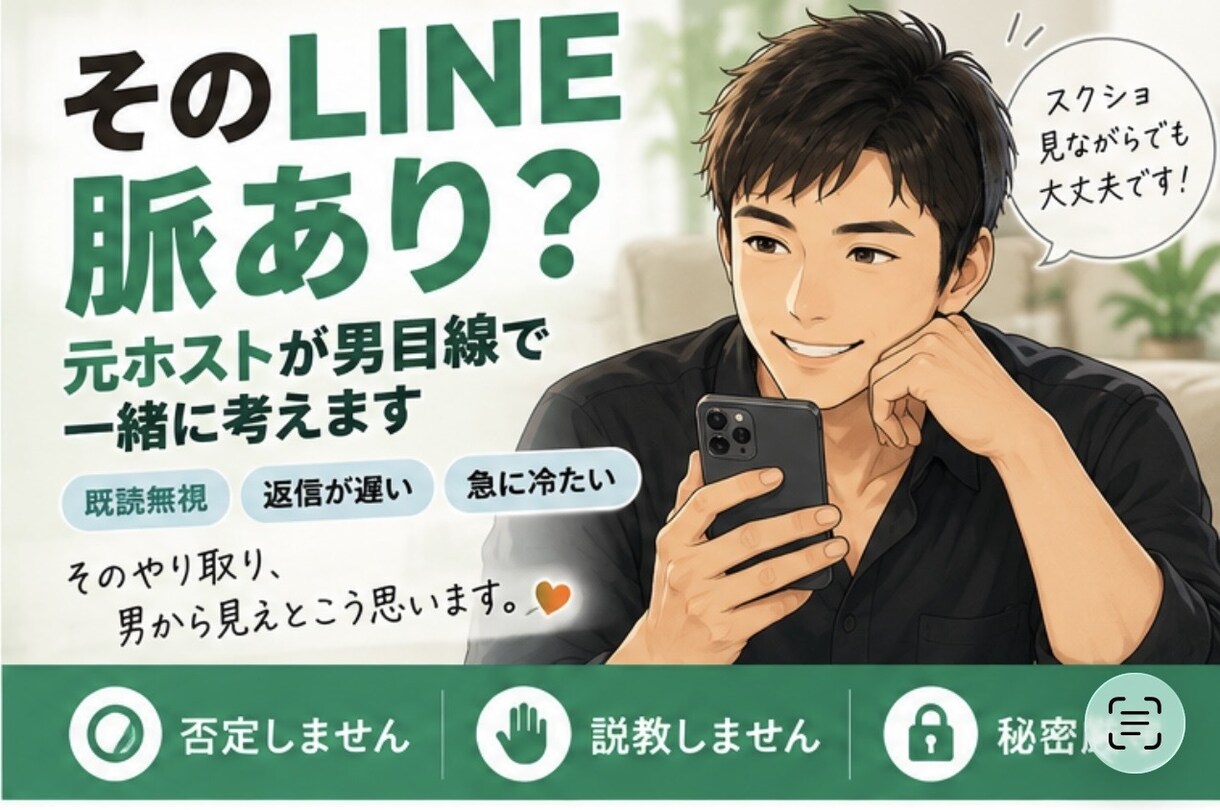 そのLINE脈あり？元ホストが男目線で答えます 既読無視・返信が遅い・急に冷たい｜男性心理を一緒に考えます イメージ1