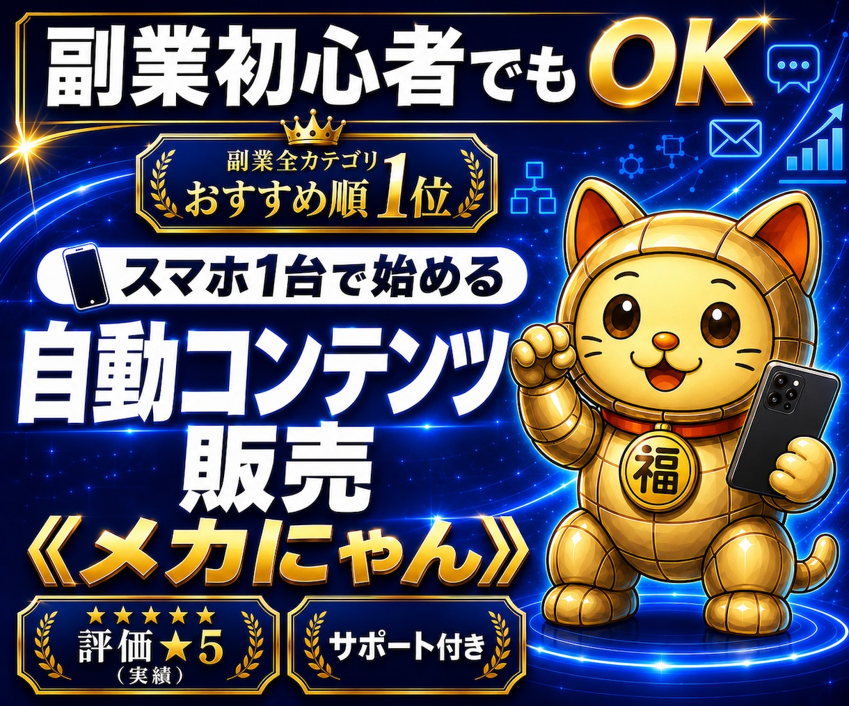 全自動！メカにゃんを働かせて収益を得る副業教えます スマホ１台｜超初心者向け｜放置型副業｜自動コンテンツ販売 イメージ1