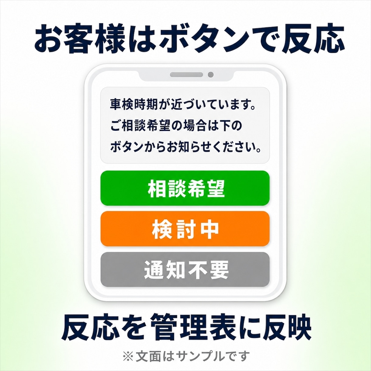 LINE公式の自動配信・顧客管理表を作ります 車検・点検・保険更新のリマインド、相談希望・未反応を一覧管理 イメージ5