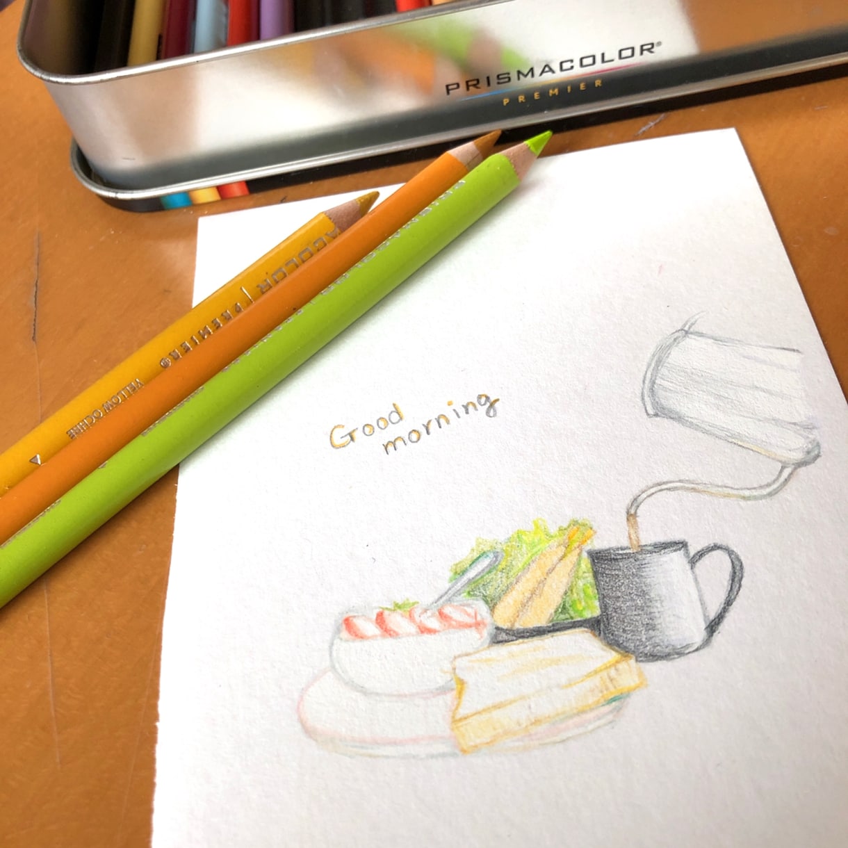 cafeのイラストを色鉛筆で描きます 色鉛筆で、手描きイラストです色鉛筆の優しいタッチのイラスト イメージ7