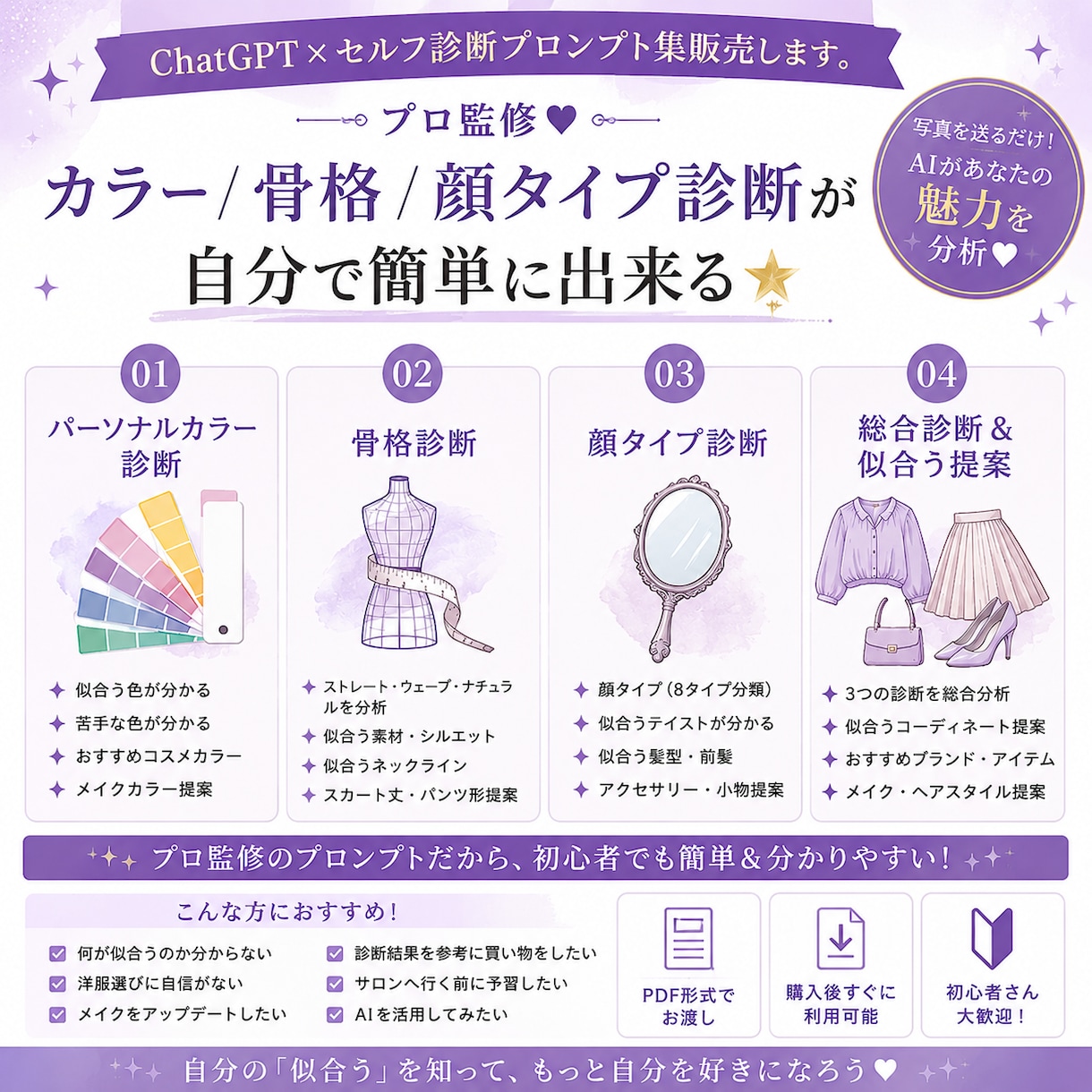 ChatGPT×セルフ診断！プロンプト集販売します プロ監修❤カラー/骨格/顔タイプ診断が自分で簡単に出来る★ イメージ4