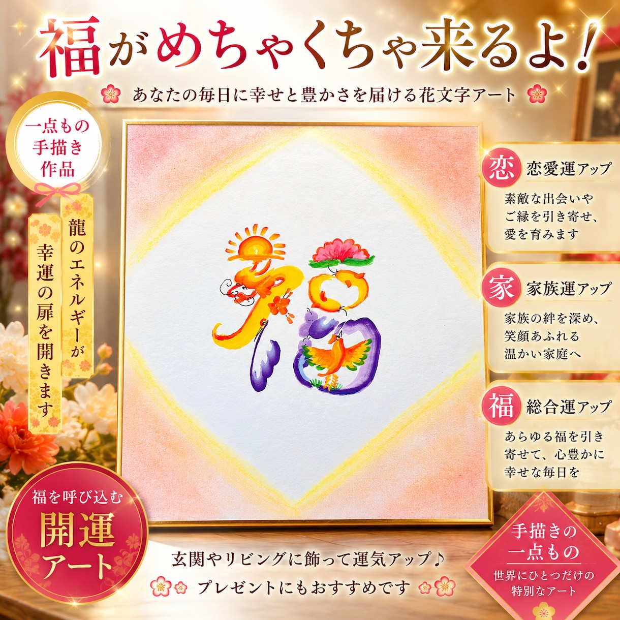 親しい方へのプレゼントに、縁起のいい文字描きます 花文字「愛」風水　恋愛運・人間関係運UP♡ イメージ2