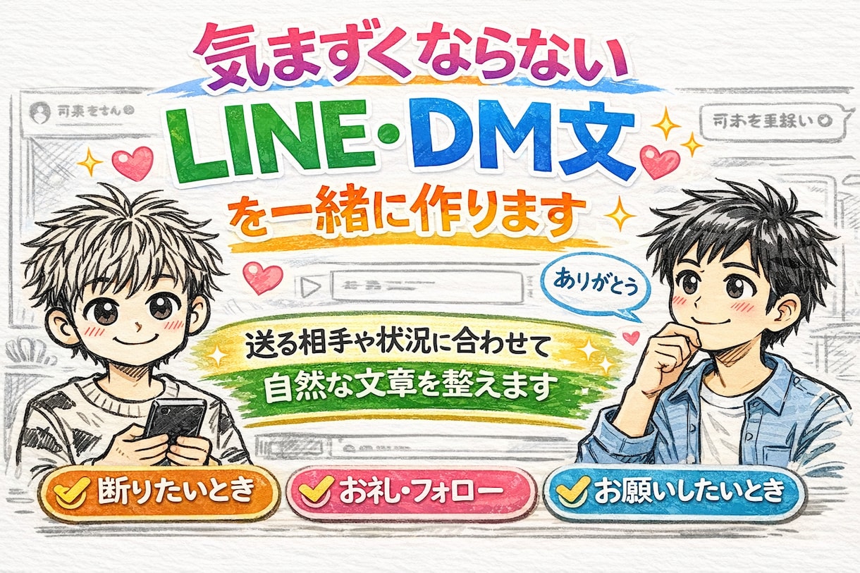 気まずくならないLINE・DM文を作ります 送る相手や状況に合わせて自然な文章に整えます イメージ1