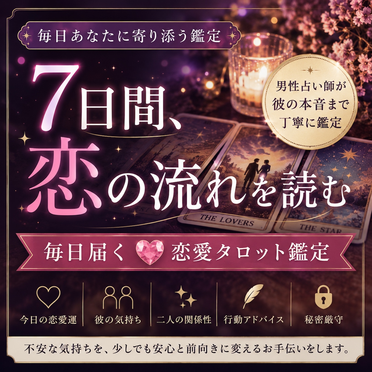7日間毎日恋愛タロット鑑定します 毎日の恋の流れと彼の本音を読み解きます イメージ1