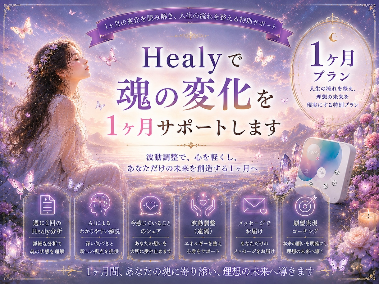 Healyで魂の変化を1ヶ月サポートします 人生のテーマを見つめ、人生の流れがやさしく変わり始める1ヶ月 イメージ1