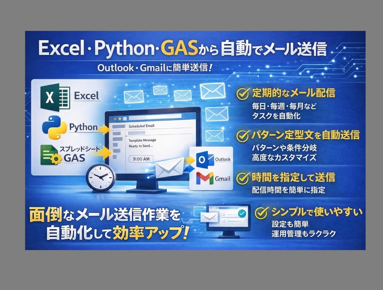 メール送信を完全自動化する支援ツールを販売します 面倒なメール作成・送信作業を自動化。定期実行なども可能！ イメージ2