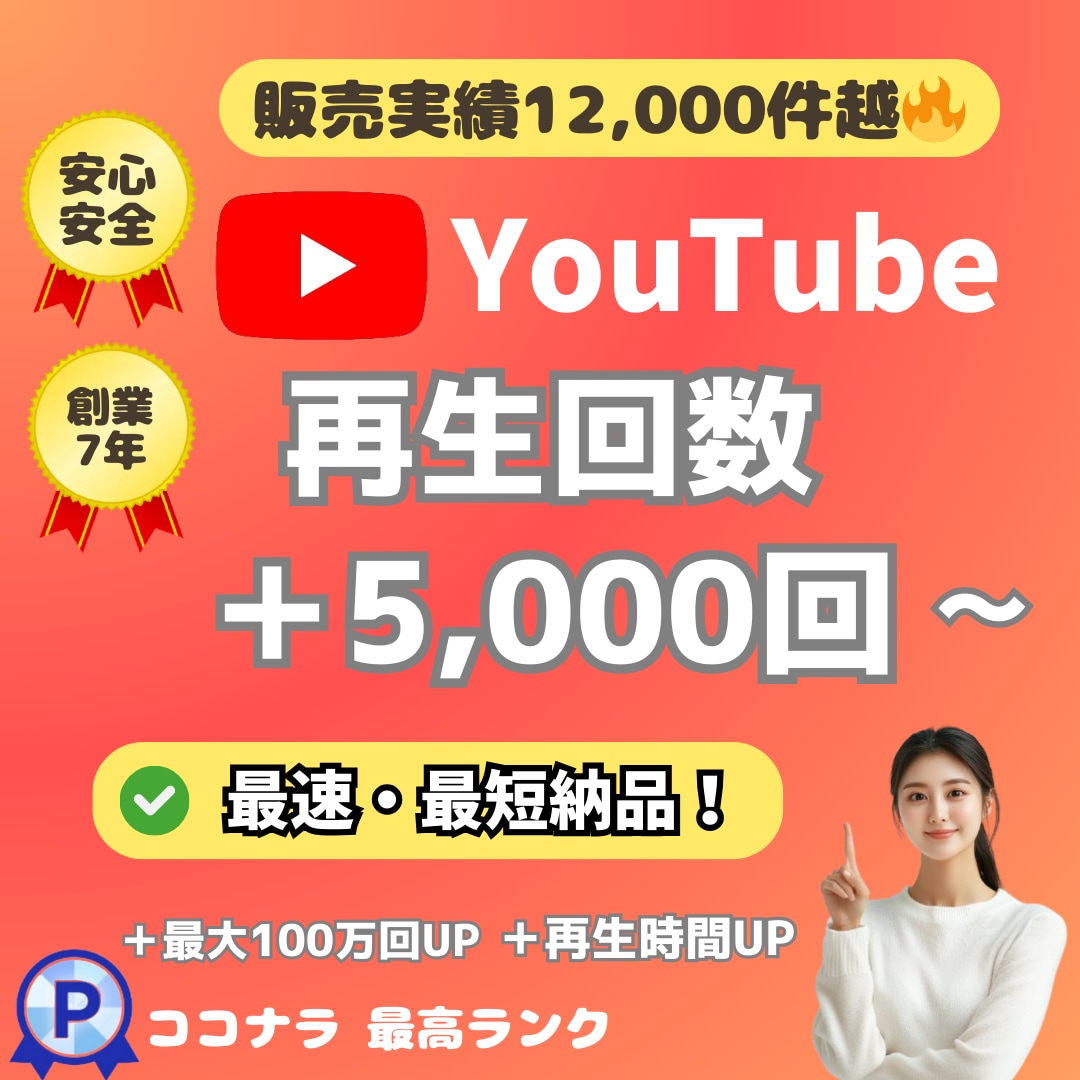 オススメ⭐️YouTube＋5,000回増やします ⭐️最速・最短⭐️再生回数＋5,000回増えるまで拡大します イメージ1