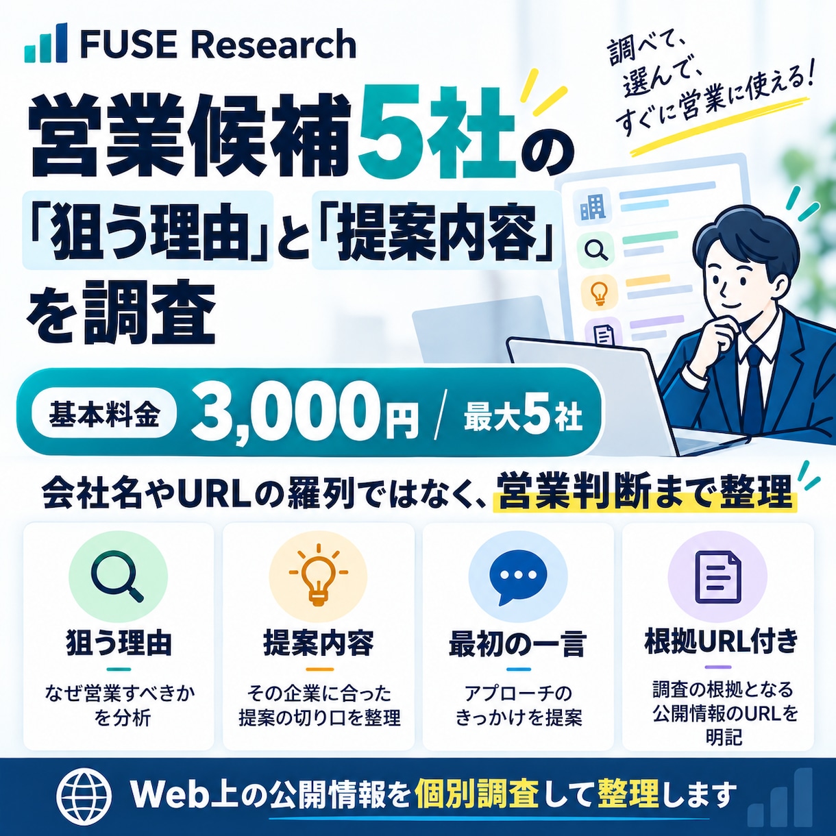 営業候補5社の「狙う理由」と提案内容を調査します 根拠URL付きで営業の切り口まで整理します イメージ1
