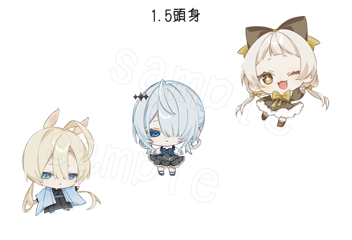 可愛いデフォルメ立ち絵をお描きします 1.5〜2.5頭身までのデフォルメ立ち絵を制作いたします。 イメージ2