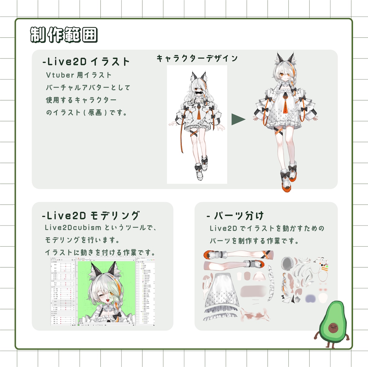 キャラデザ～Live2Dモデリングまで制作できます モデリングが得意です！まずはお見積りだけでもお気軽に！ イメージ3