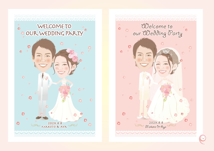 祝！ご結婚　似顔絵ウェルカムボード作成いたします 大切な記念日に写真と一味違う似顔絵を☆レースシンプルタイプ イメージ2