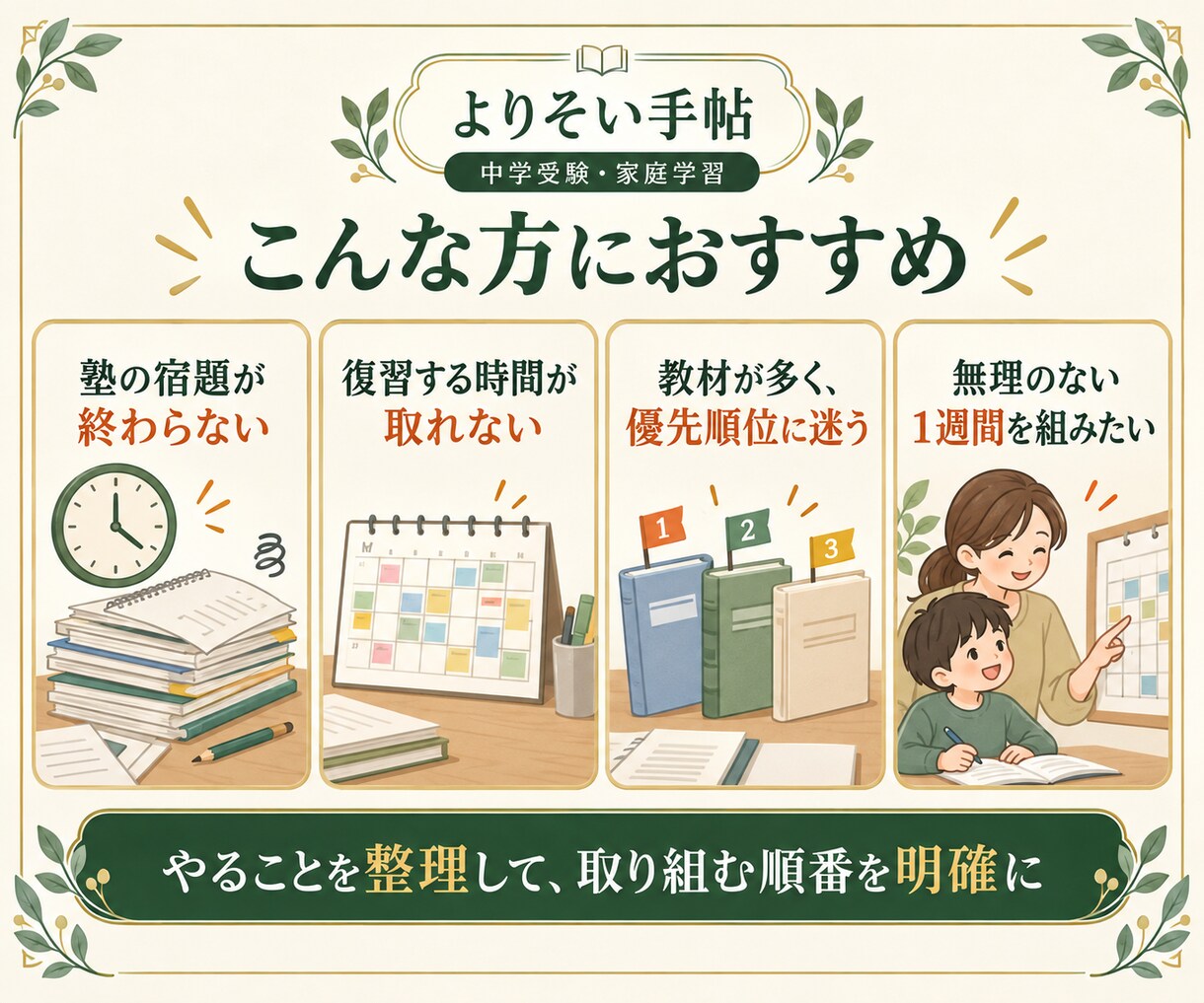 中学受験の宿題と復習の優先順位を整理します 指導歴約10年｜１週間の学習表と修正１回付き イメージ3