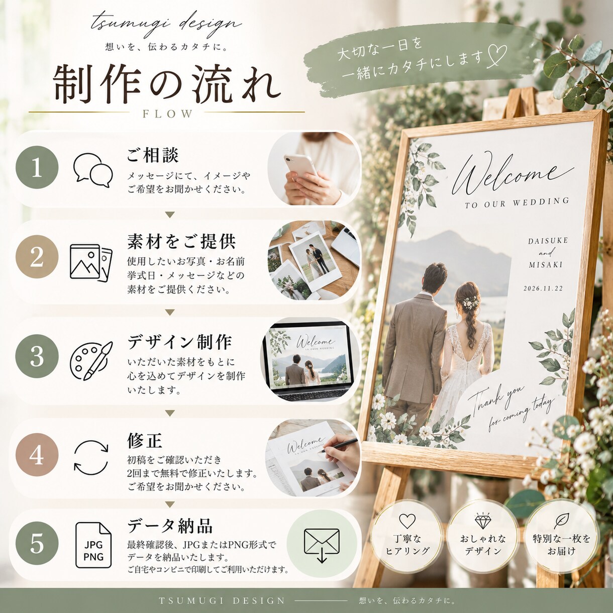 ウェルカムボードを丁寧にデザインします 結婚式の一日を彩るオーダーメイドデザイン イメージ4