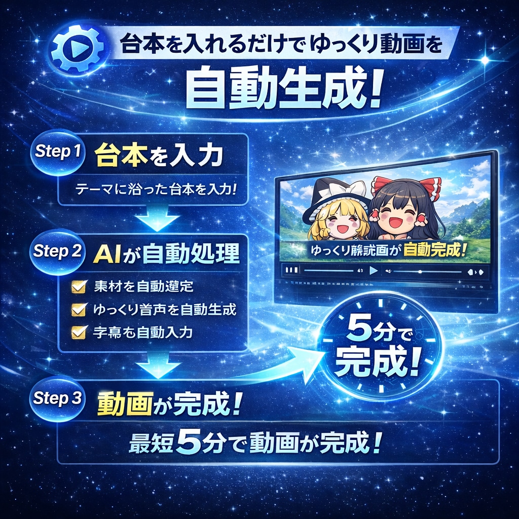 YMM4/ゆっくりの自動編集ツールを体験できます 初心者でも数分で動画制作。話題の自動編集ツールをお得に試そう イメージ3