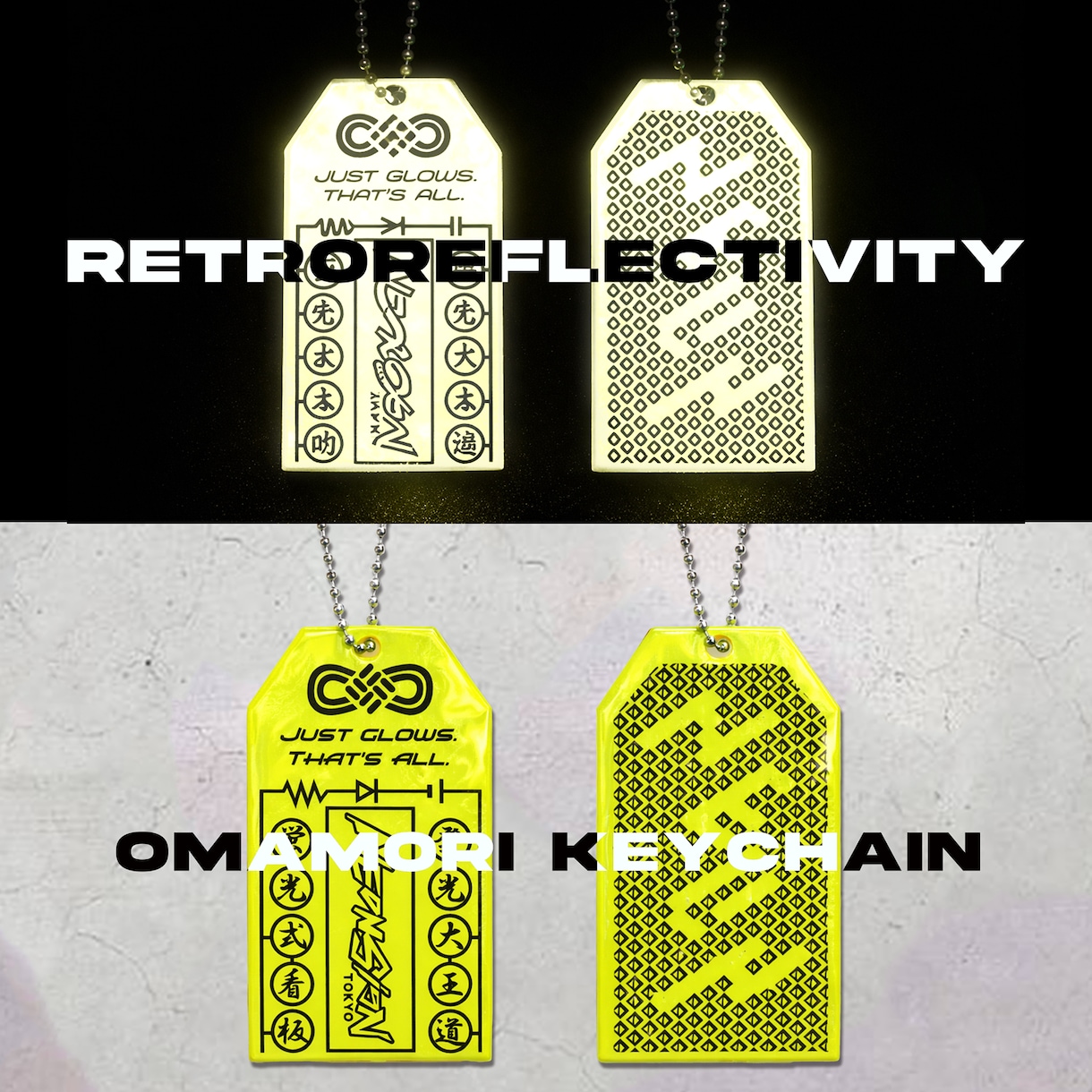 50個　再帰性反射お守り風チャームの制作いたします ノベルティ、小売品、お土産用として イメージ1